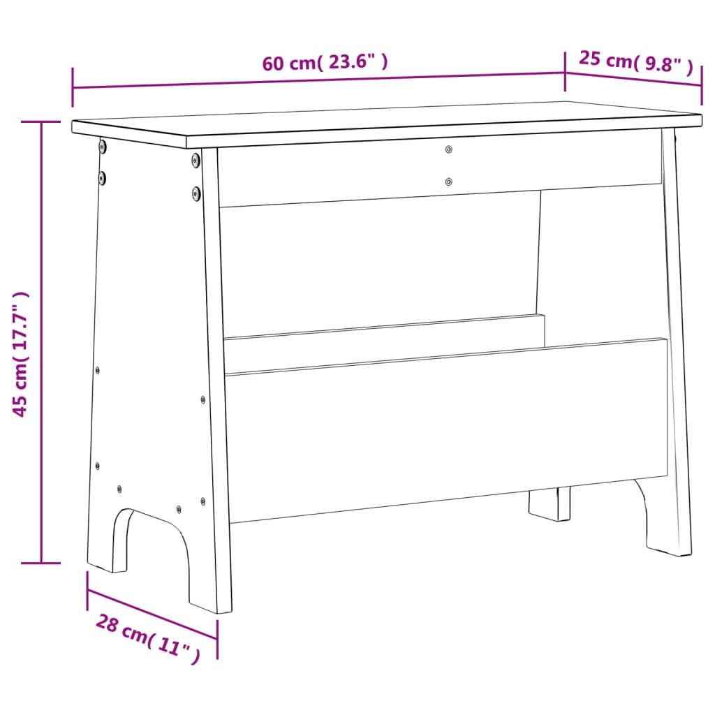 Hallbenk Gangbenk voksbrun 60x28x45 cm heltre furu