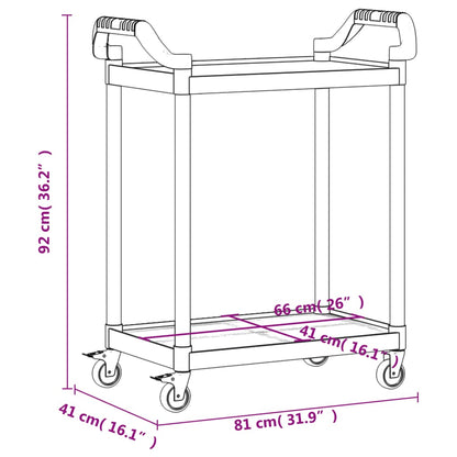 Serveringsvogn Tralle 2 hyller svart 81x41x92 cm aluminium