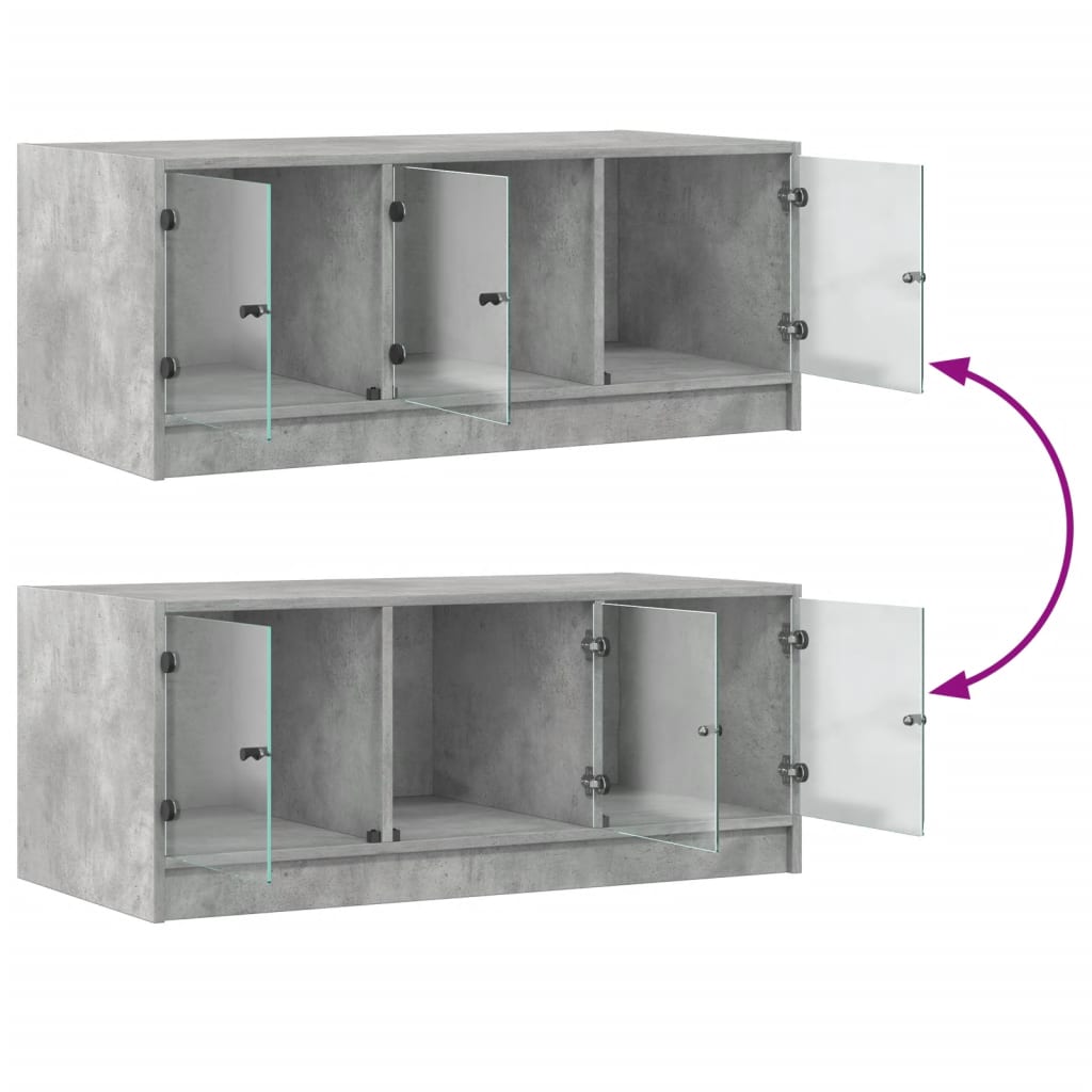 Salongbord Sofabord Betonggrå med glassdører 102x50x42 cm