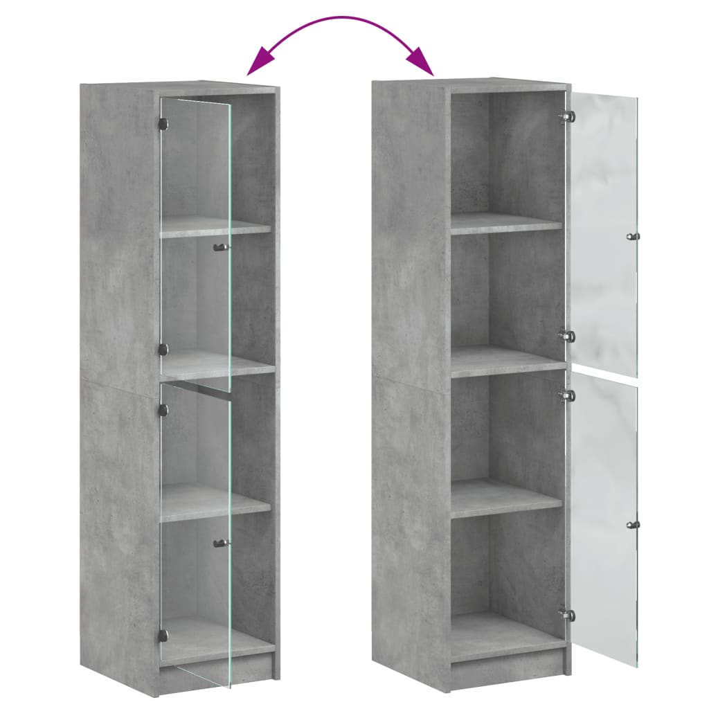 Skap Betonggrå med glassdører 35x37x142 cm