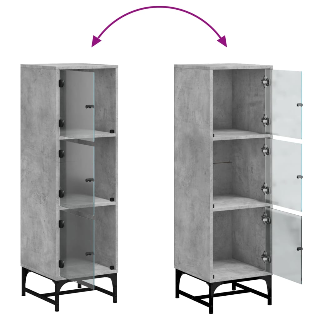 Skap Betonggrå med glassdører 35x37x120 cm