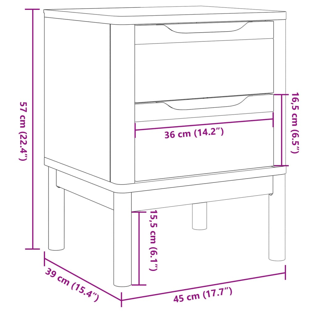 Nattbord Sengbord voksbrun 45x39x57 cm heltre furu