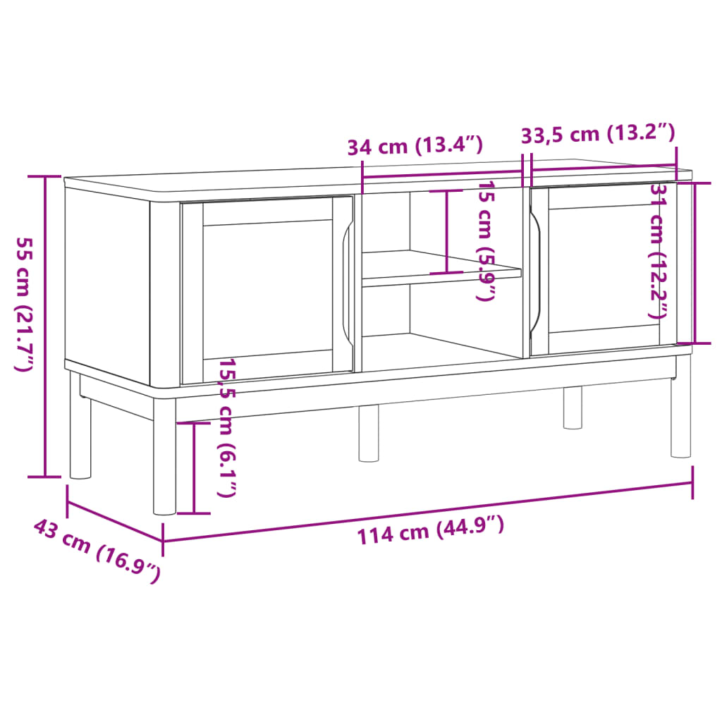 TV-benk FLORO hvit 114x43x55 cm heltre furu