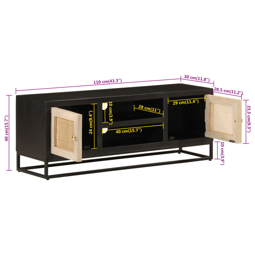 TV-benk svart 110x30x40 cm heltre mangotre og jern