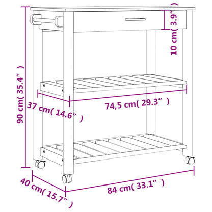 Serveringsvogn Kjøkkenvogn MONZA 84x40x90 cm heltre furu