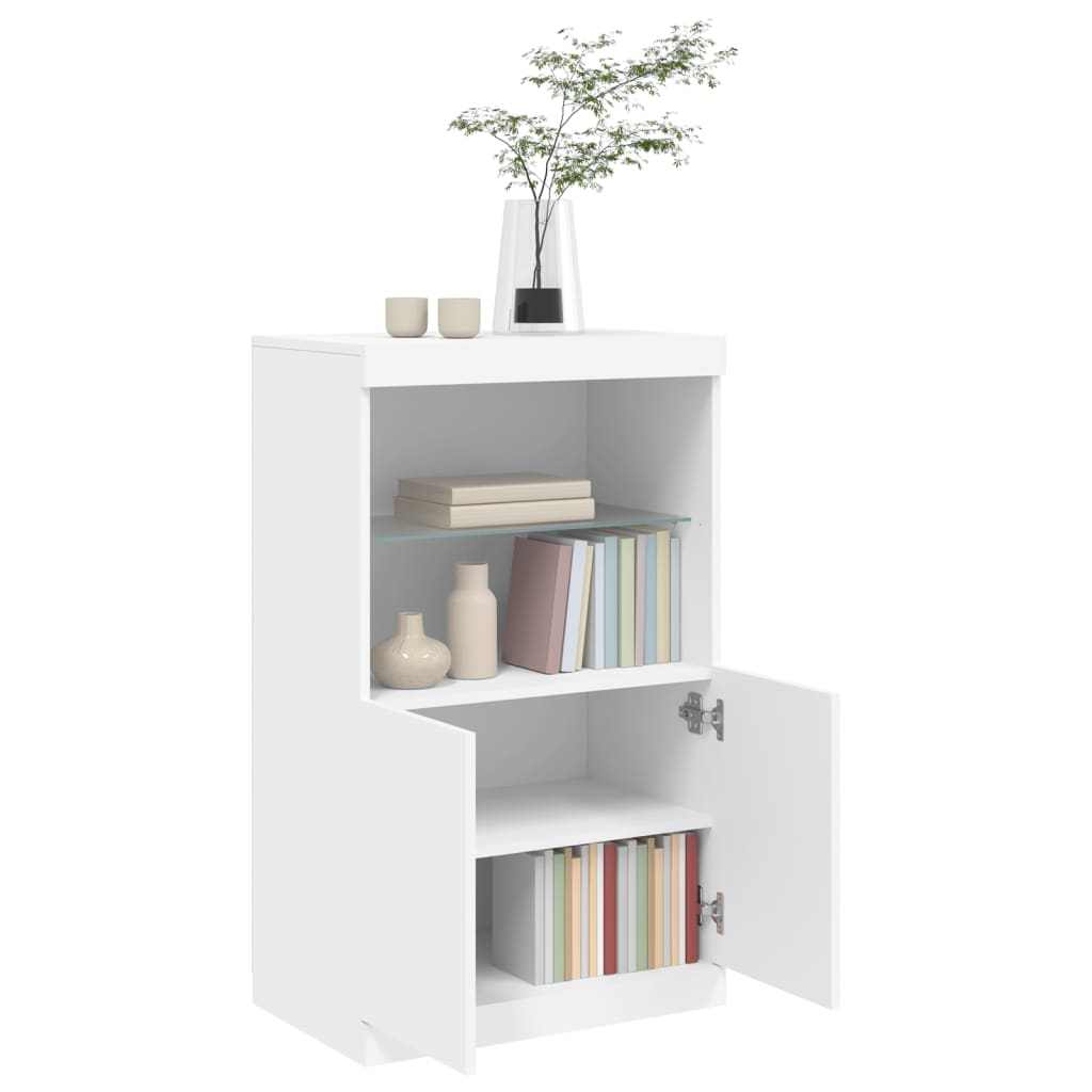 Skjenk Hvit med LED-lys 60,5x37x100 cm