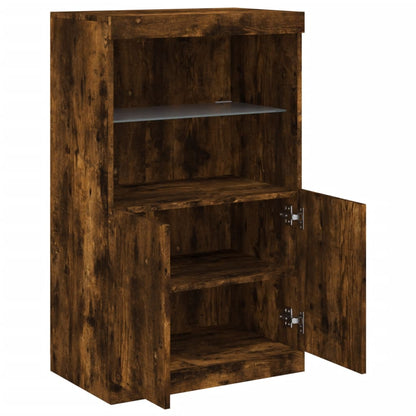 Skjenk Røkt Eik med LED-lys 60,5x37x100 cm