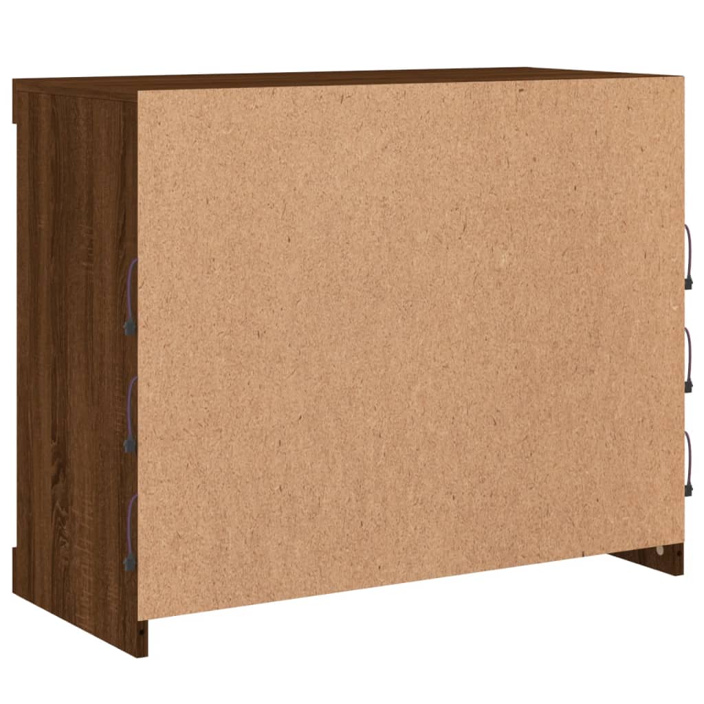 Skjenk Brun Eik med LED-lys 81x37x67 cm