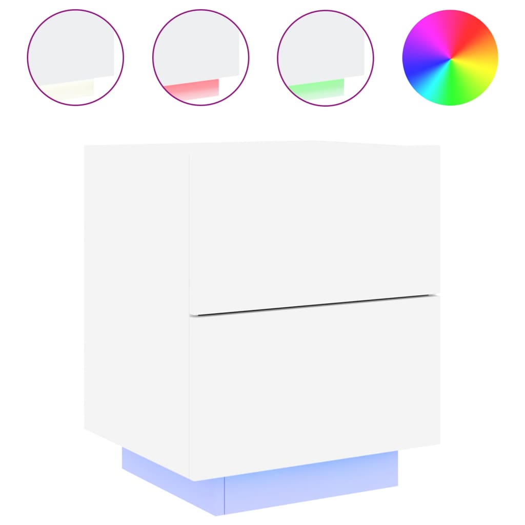 Nattbord Sengbord Hvit med LED