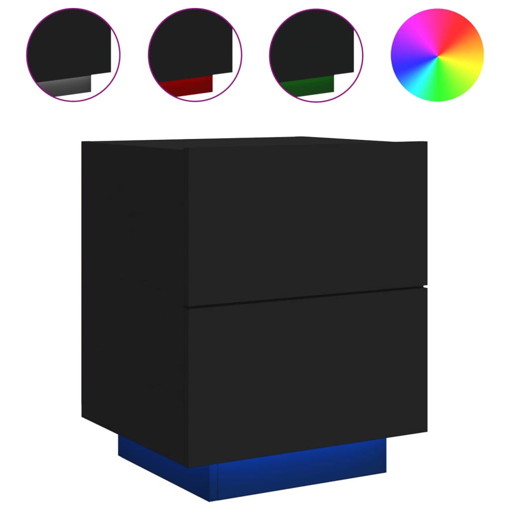 Nattbord Sengbord Svart med LED