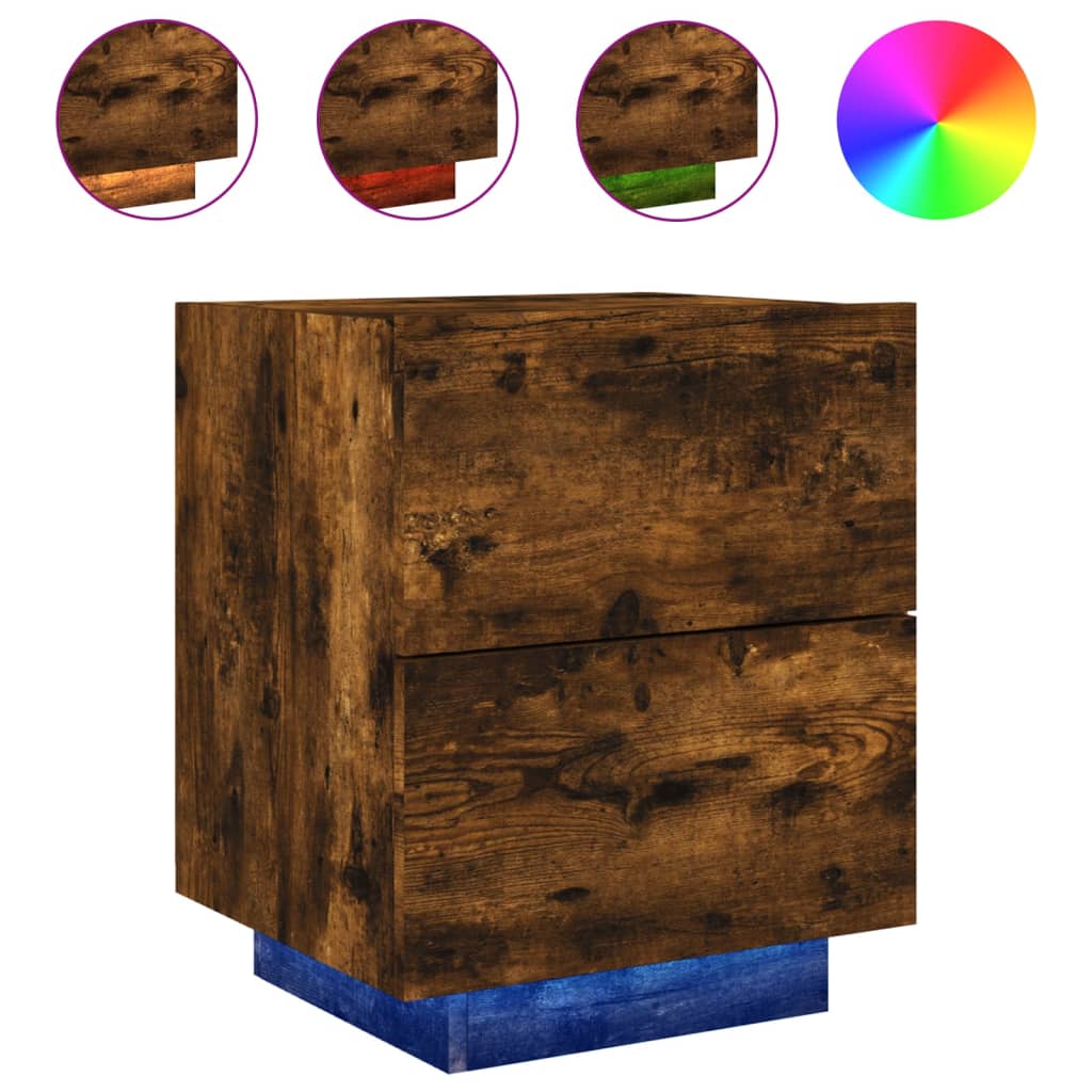 Nattbord Sengbord Røkt Eik med LED