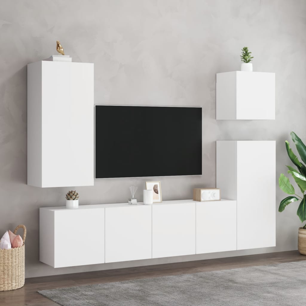 TV-benk Vegghengt hvit 40,5x30x90 cm konstruert tre