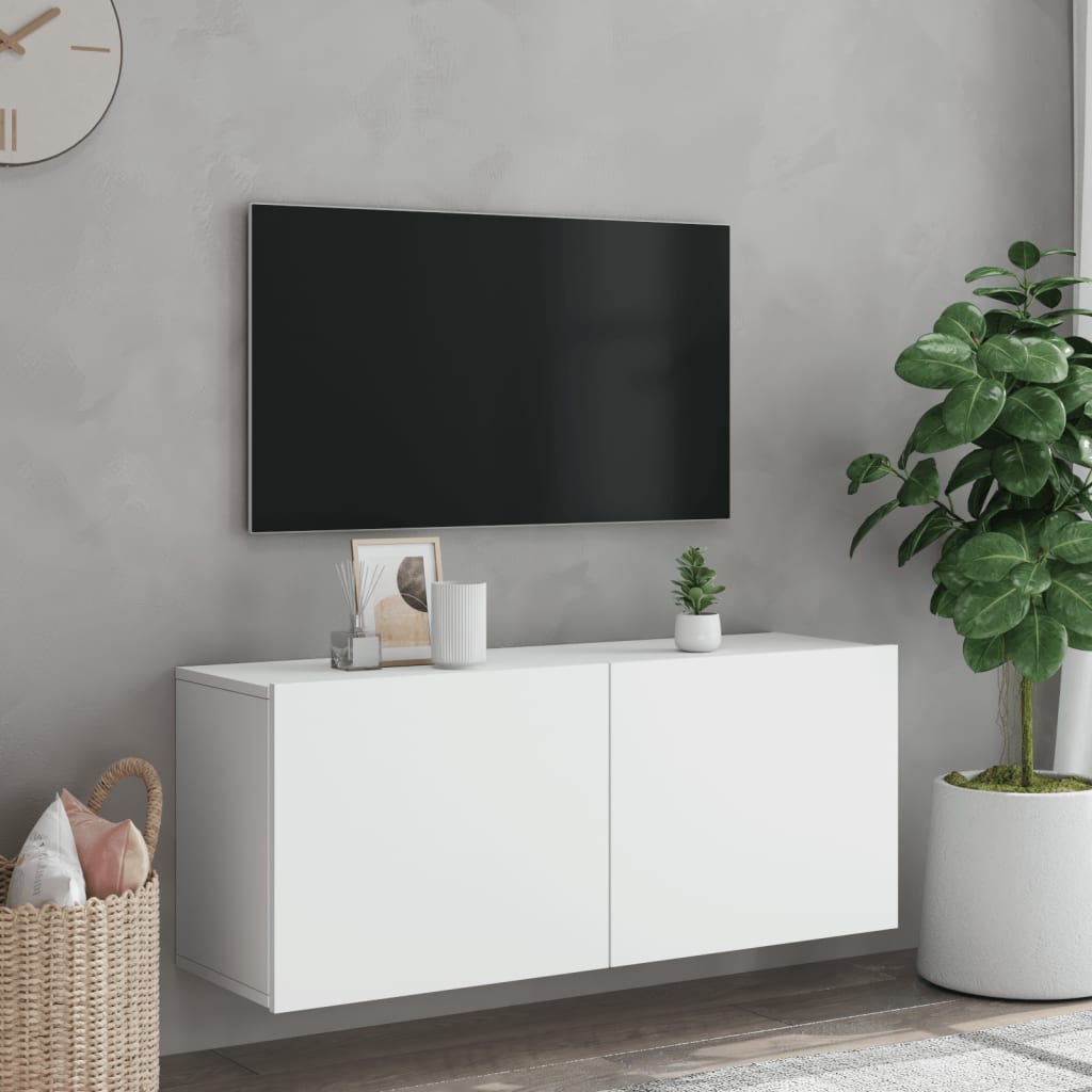 TV-benk Vegghengt hvit 100x30x41 cm