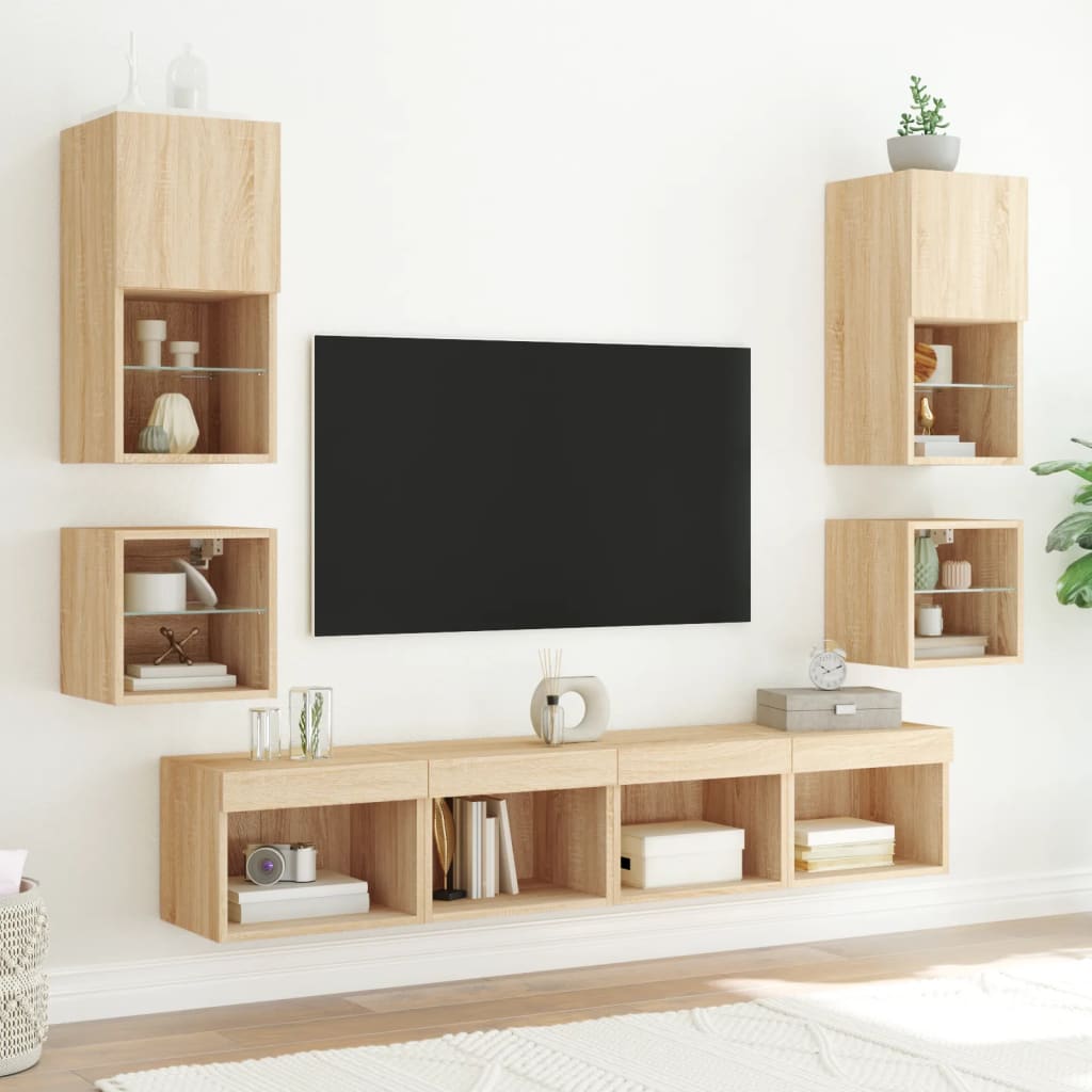 TV-benk Vegghengt med LED sonoma eik 30x28,5x30 cm