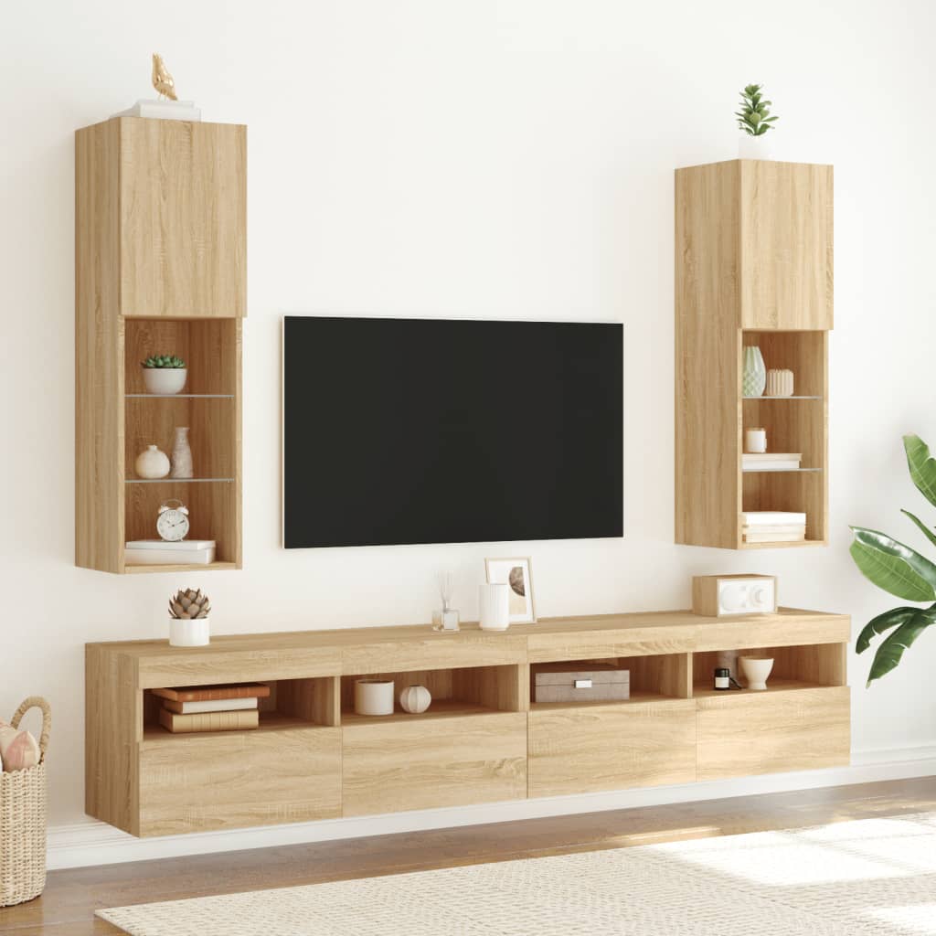 TV-Møbel Sonoma Eik TV-benk med LED-lys 2 stk 30,5x30x102 cm