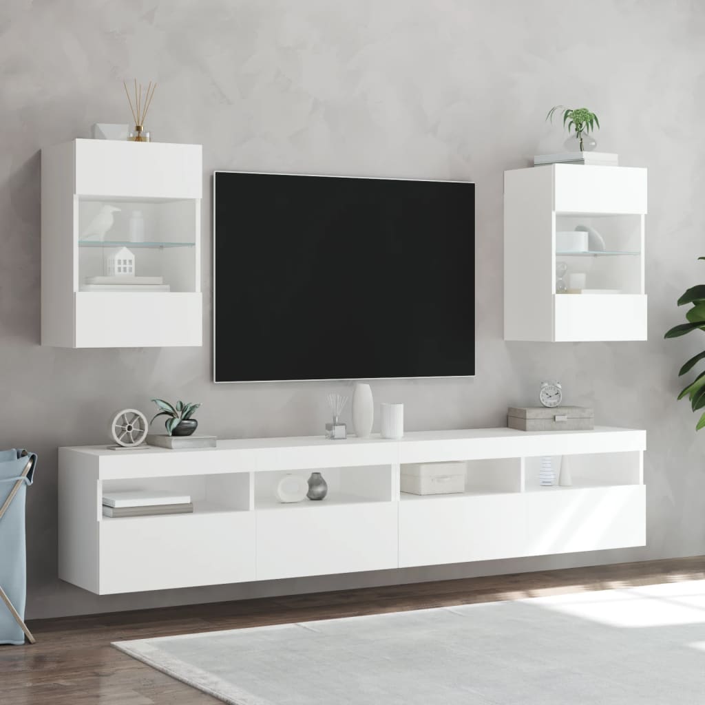 TV-benk Vegghengt med LED hvit 40x30x60,5 cm