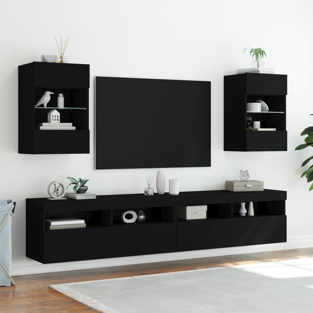 TV-benk Vegghengt med LED svart 40x30x60,5 cm