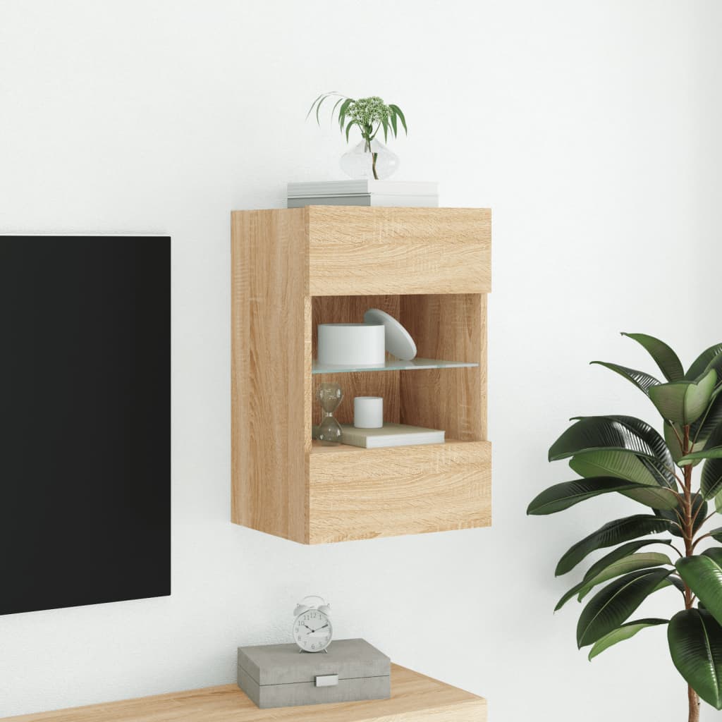 TV-benk Vegghengt med LED sonoma eik 40x30x60,5 cm