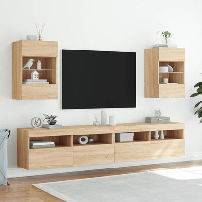 TV-benk Vegghengt med LED sonoma eik 40x30x60,5 cm