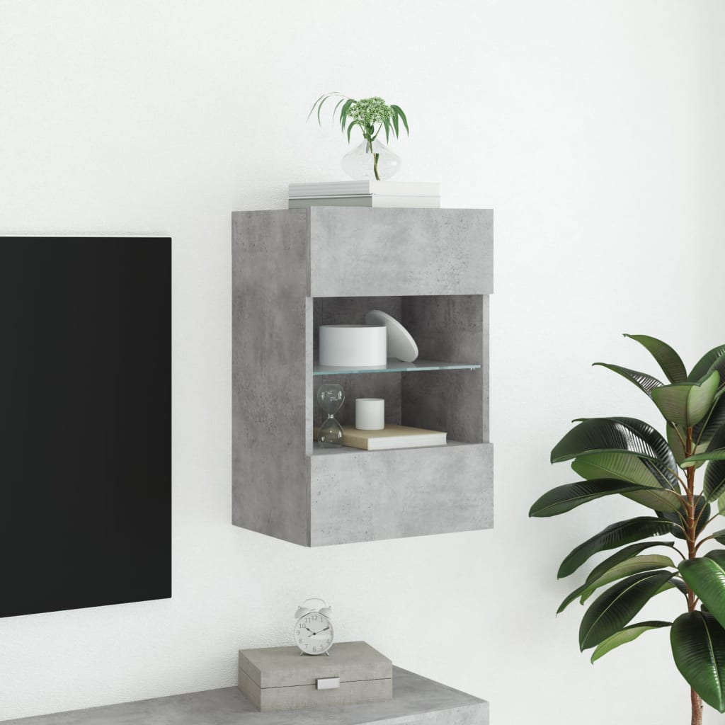 TV-benk Vegghengt med LED-lys betonggrå 40x30x60,5 cm