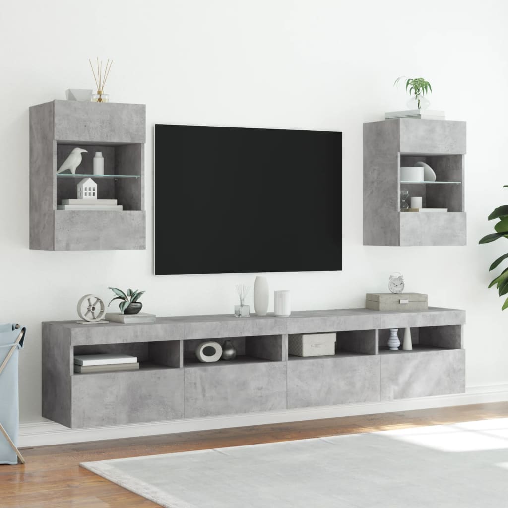 TV-benk Vegghengt med LED-lys betonggrå 40x30x60,5 cm