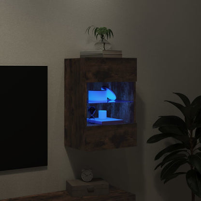 TV-benk Vegghengt med LED-lys røkt eik 40x30x60,5 cm