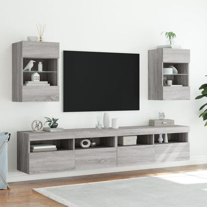 TV-benk Vegghengt med LED grå sonoma 40x30x60,5 cm