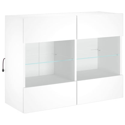 TV-benk Vegghengt med LED hvit 78,5x30x60,5 cm