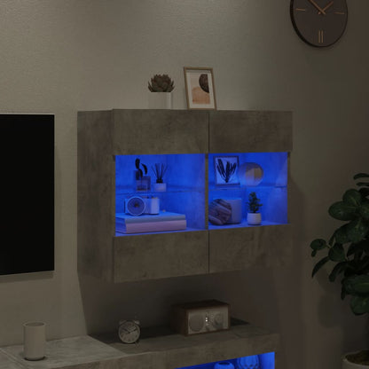 TV-benk Vegghengt med LED-lys betonggrå 78,5x30x60,5 cm