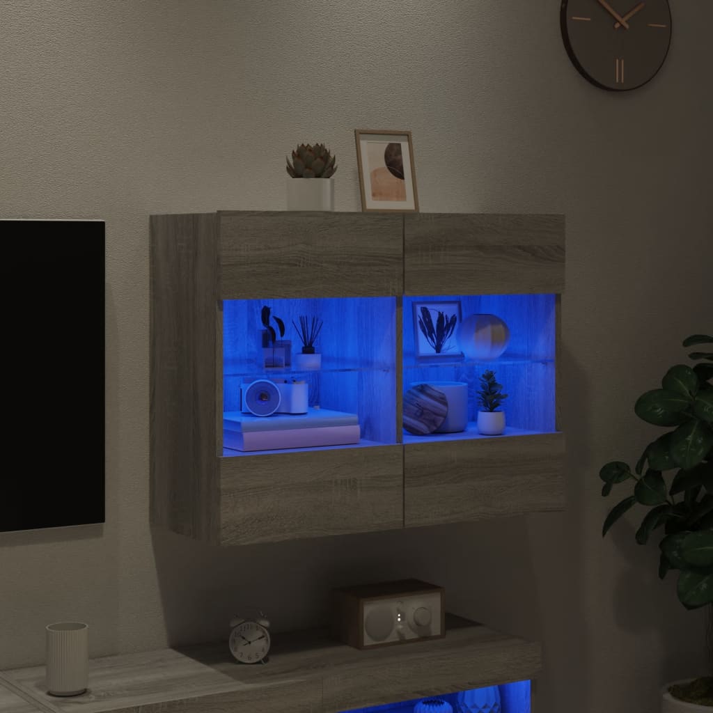 TV-benk Vegghengt med LED grå sonoma 78,5x30x60,5 cm