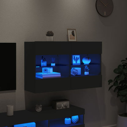 TV-benk Vegghengt med LED svart 98,5x30x60,5 cm