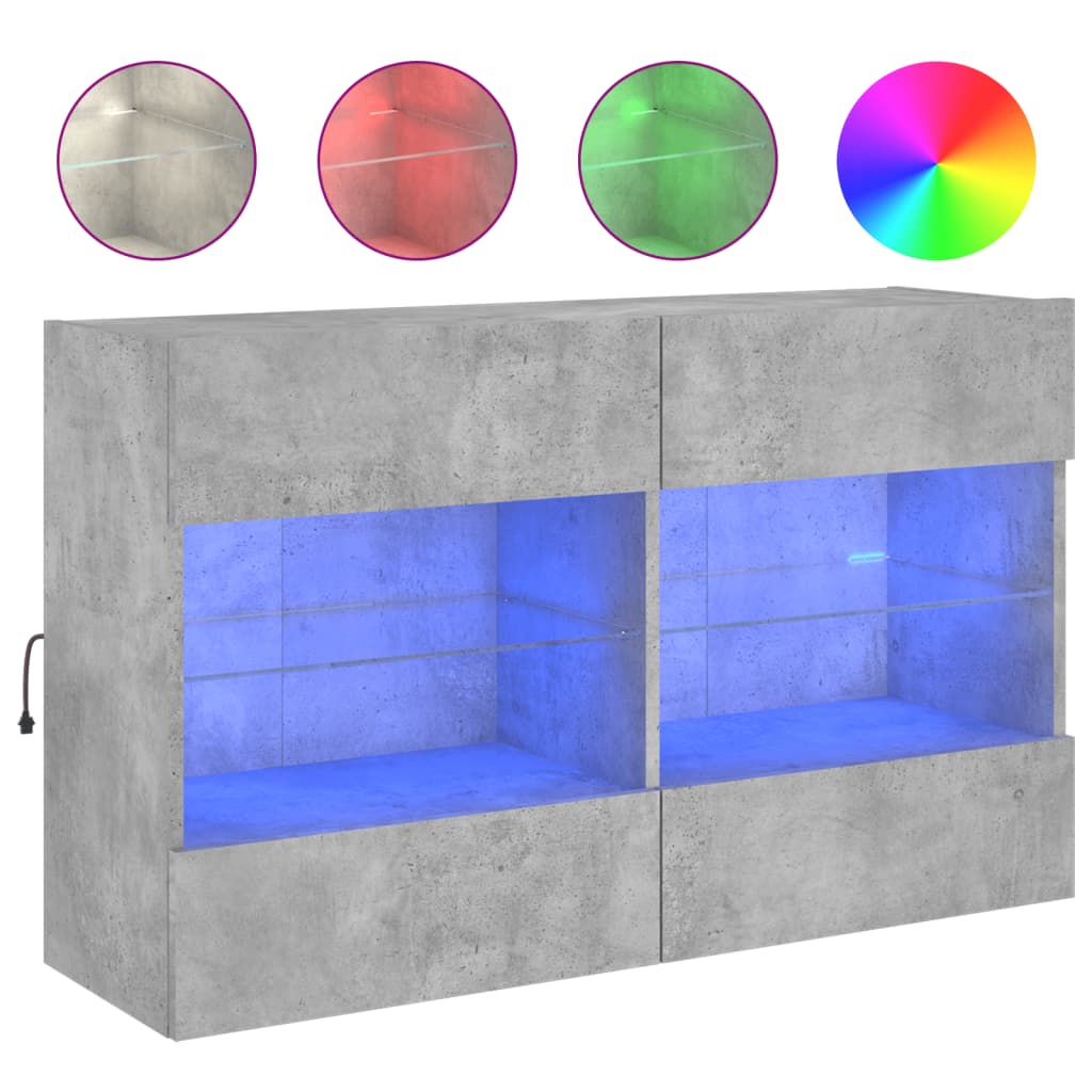 TV-benk Vegghengt med LED-lys betonggrå 98,5x30x60,5 cm