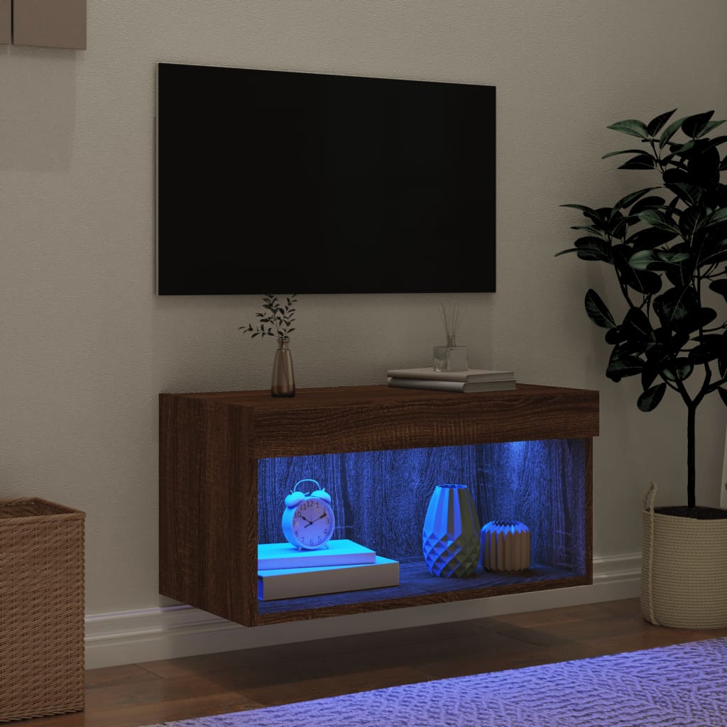 TV-benk med LED brun eik 60x30x30 cm