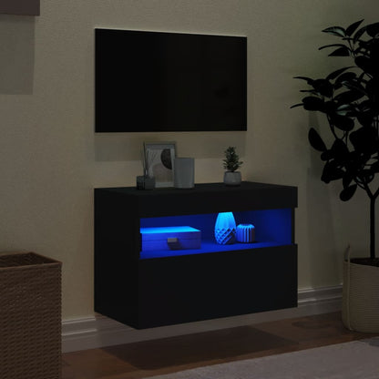 TV-benk Vegghengt med LED svart 60x30x40 cm