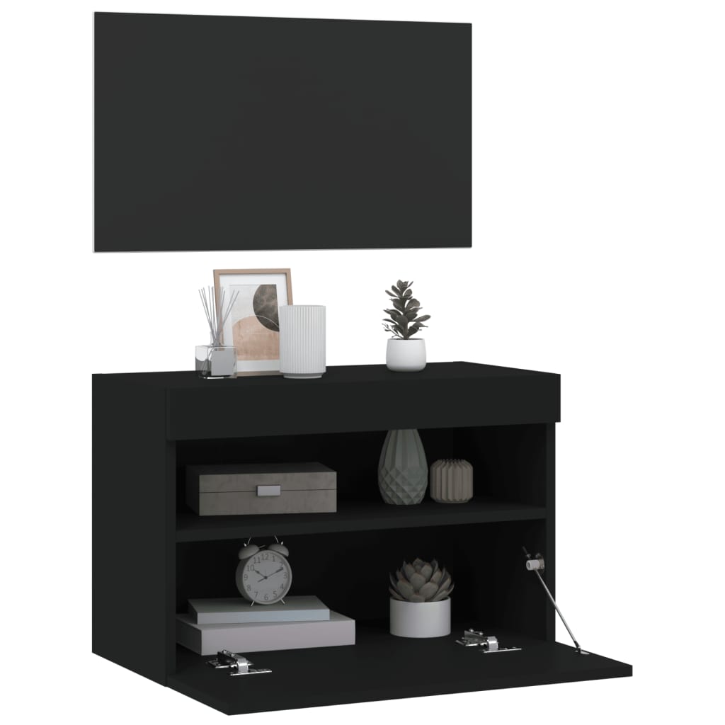 TV-benk Vegghengt med LED svart 60x30x40 cm