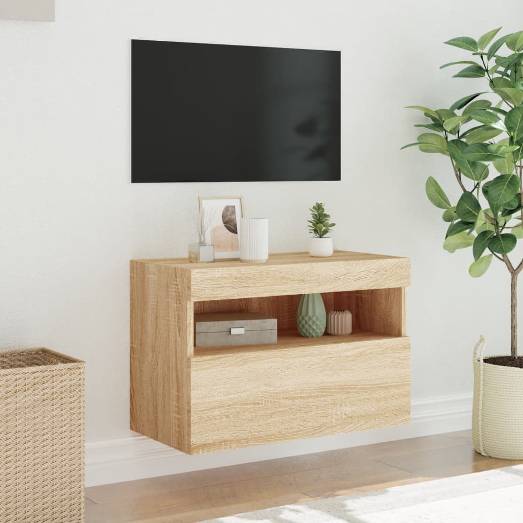 TV-benk Vegghengt med LED sonoma eik 60x30x40 cm