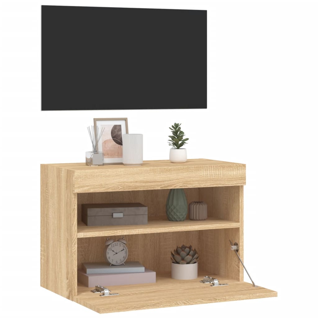 TV-benk Vegghengt med LED sonoma eik 60x30x40 cm