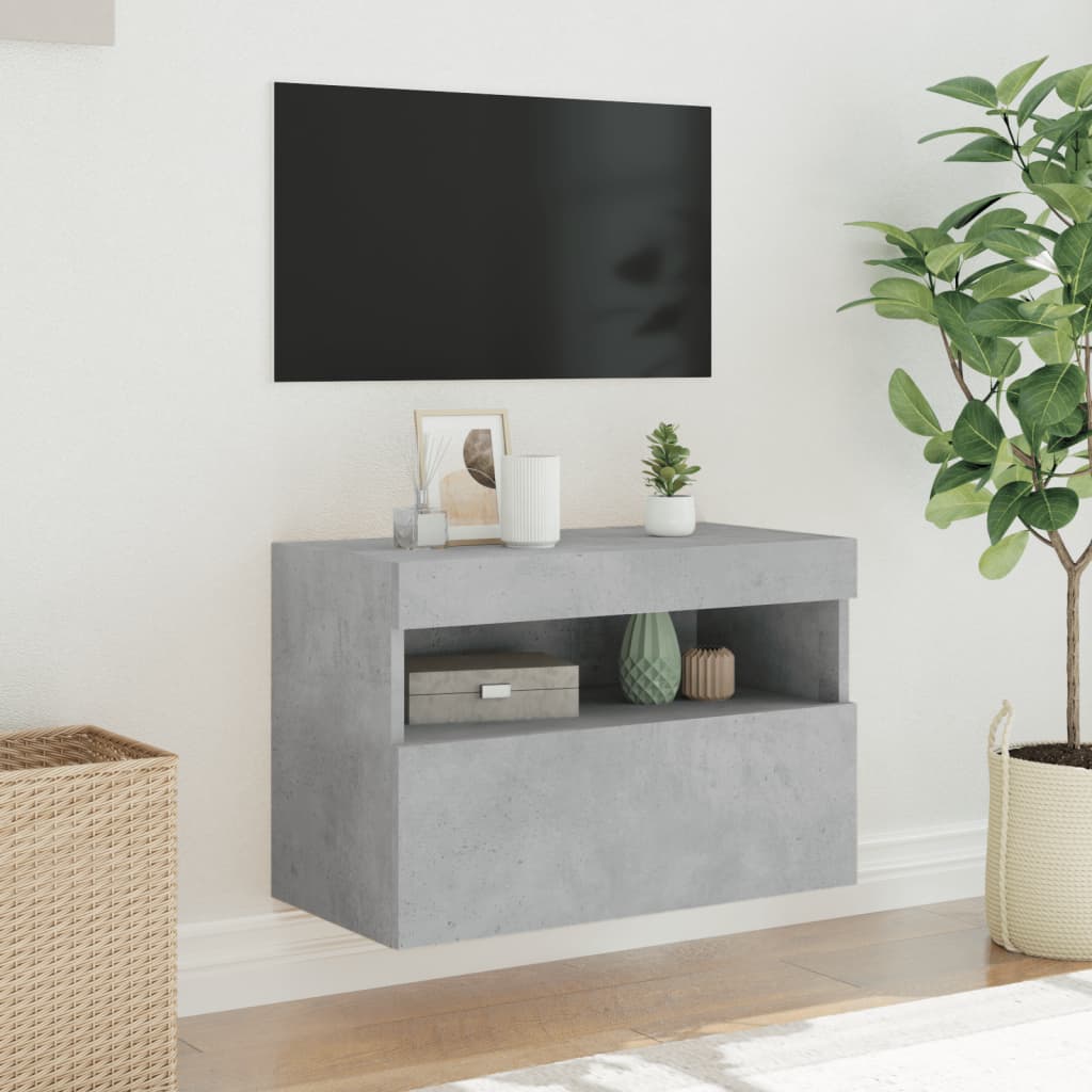 TV-benk Vegghengt med LED-lys betonggrå 60x30x40 cm