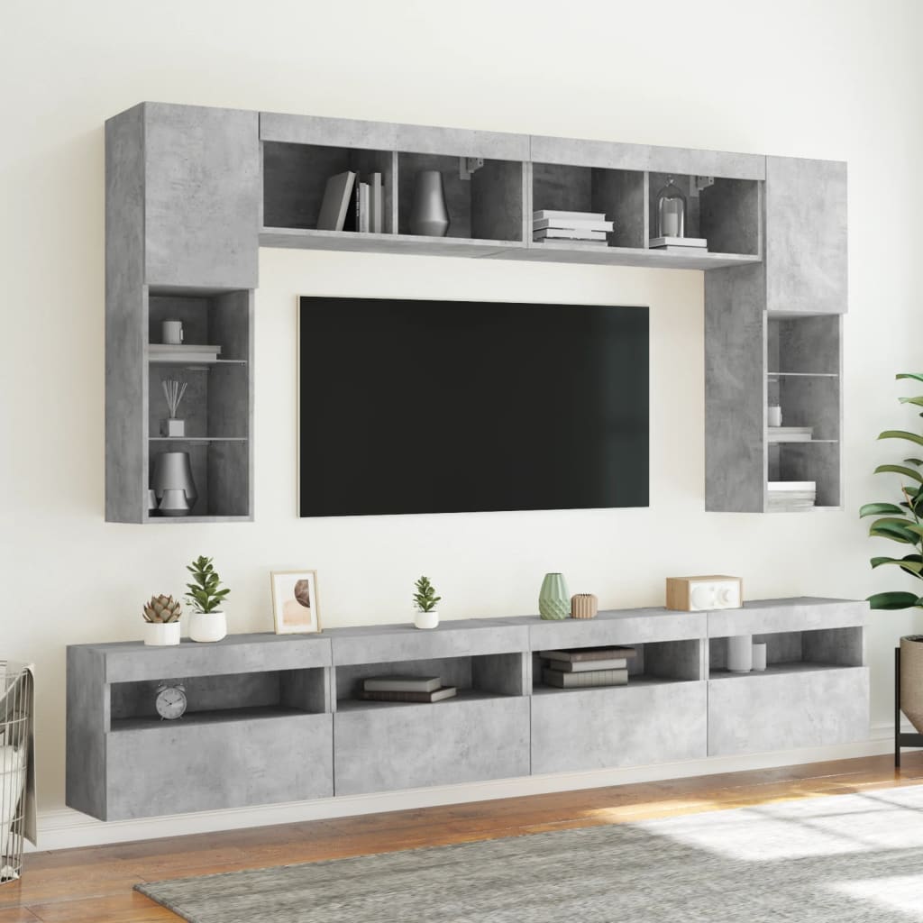 TV-benk Vegghengt med LED-lys betonggrå 60x30x40 cm