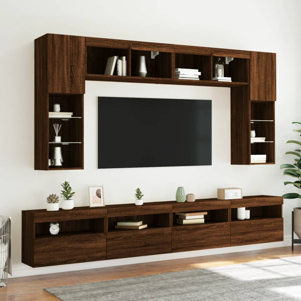 TV-benk Vegghengt med LED brun eik 60x30x40 cm