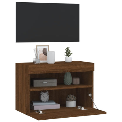 TV-benk Vegghengt med LED brun eik 60x30x40 cm