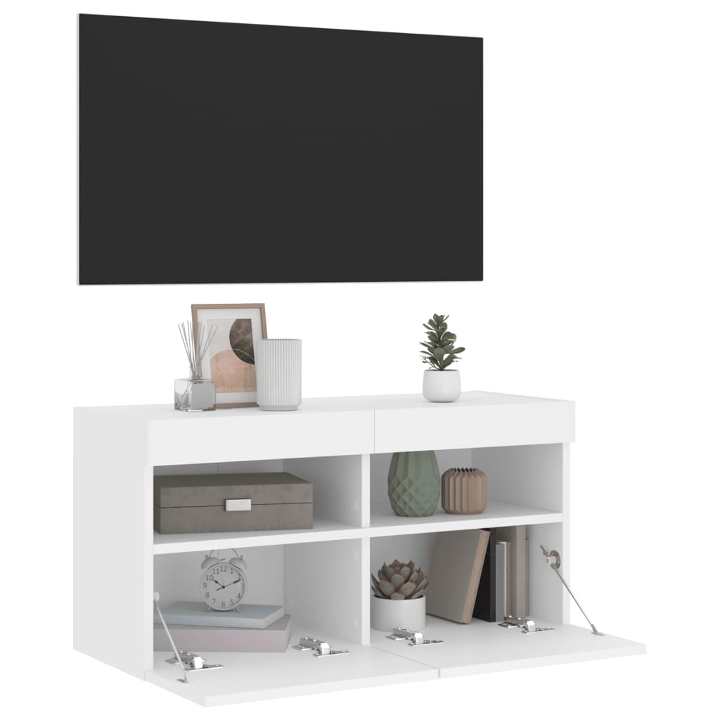 TV-benk Vegghengt med LED hvit 80x30x40 cm