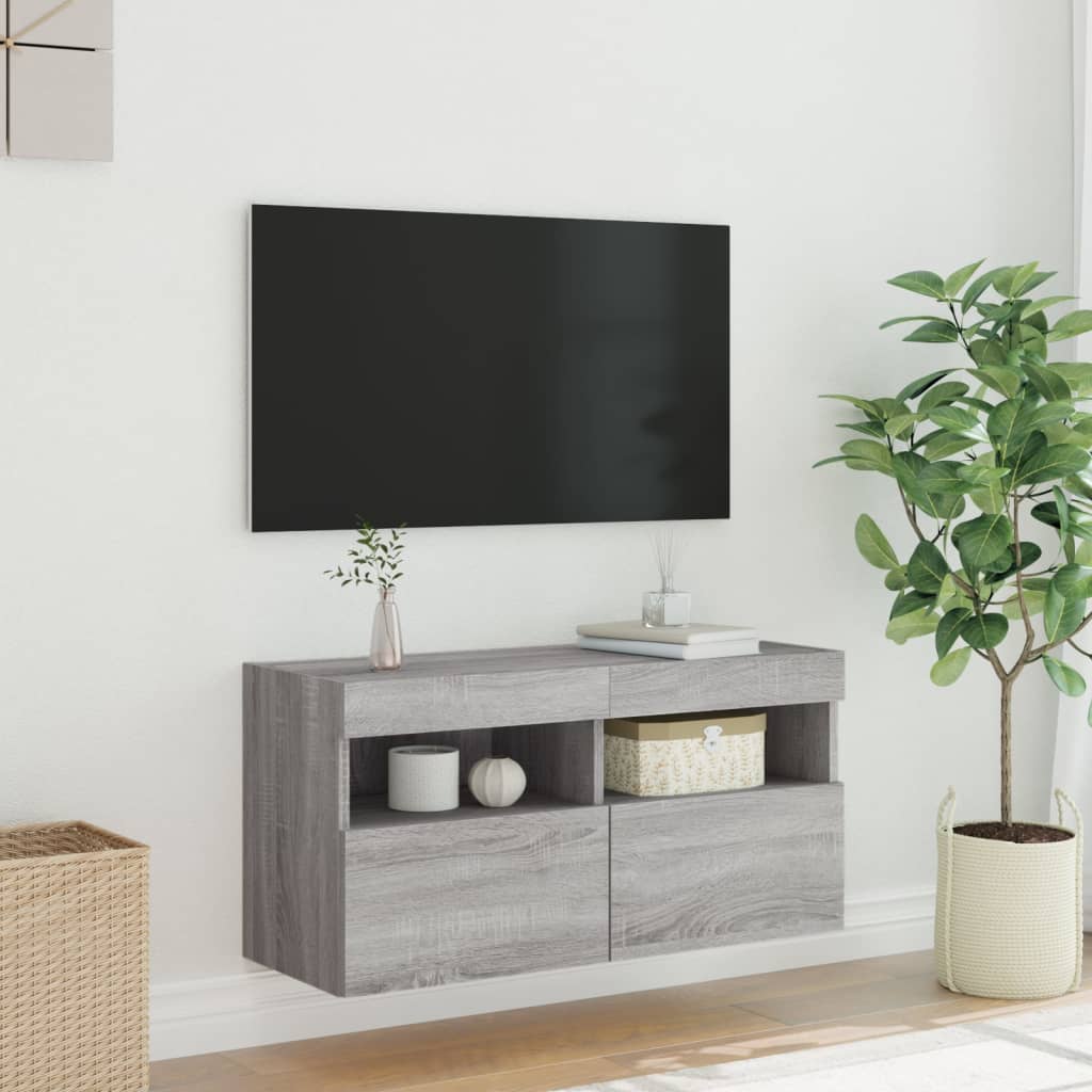 TV-benk Vegghengt med LED grå sonoma 80x30x40 cm