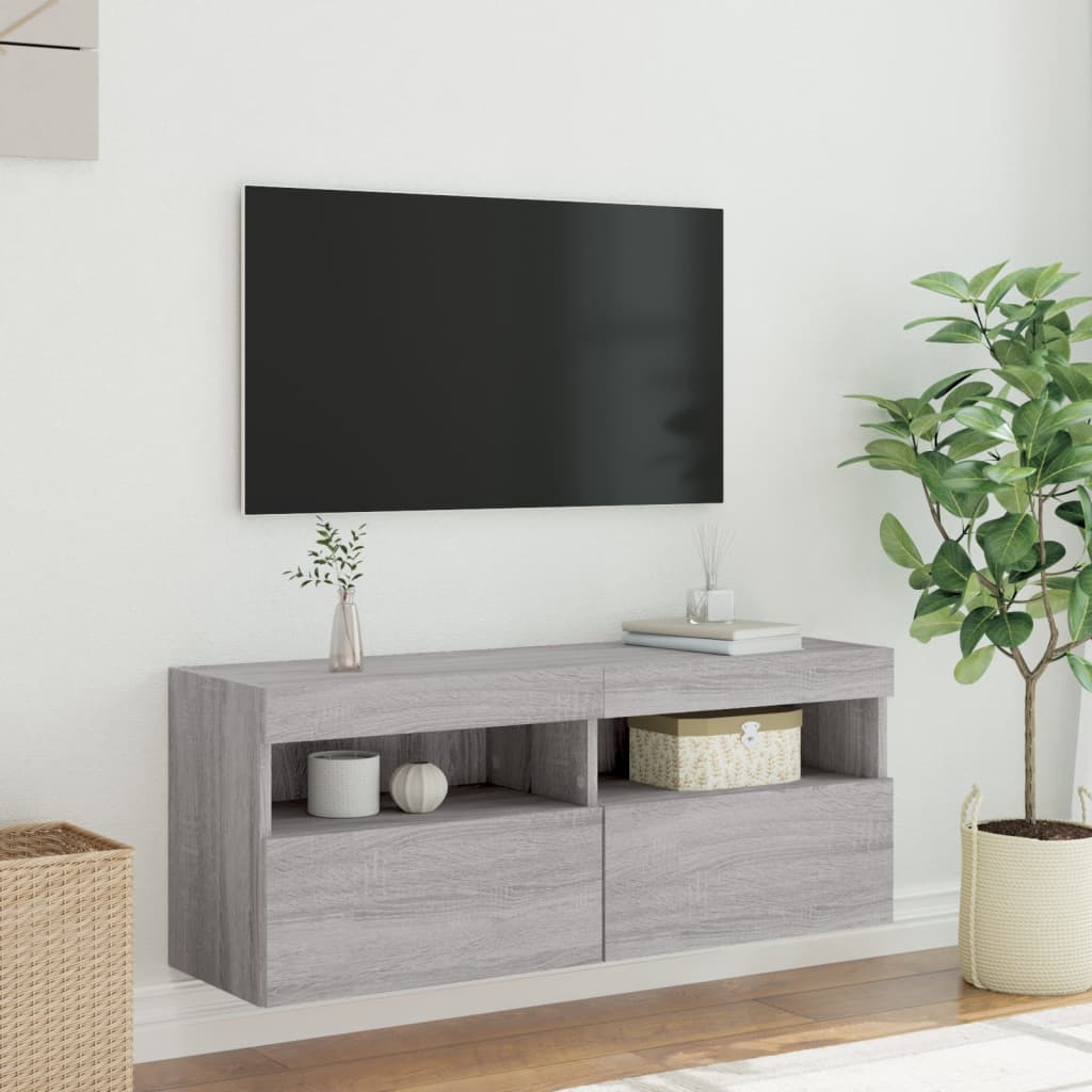 TV-Møbel Sonoma Grå Vegghengt TV-benk med LED 100x30x40 cm