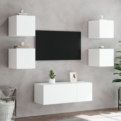 TV-benk Vegghengt med LED hvit 30,5x35x30 cm