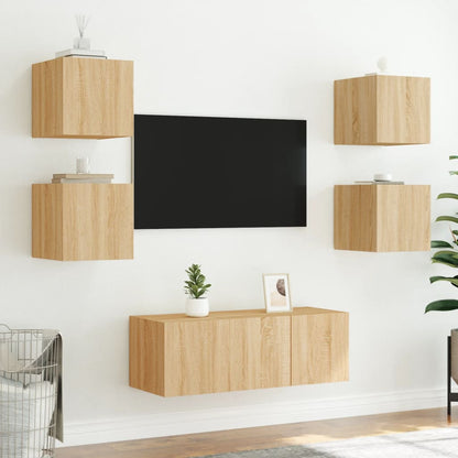 TV-benk Vegghengt med LED sonoma eik 30,5x35x30 cm