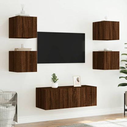 TV-benk Vegghengt med LED brun eik 30,5x35x30 cm