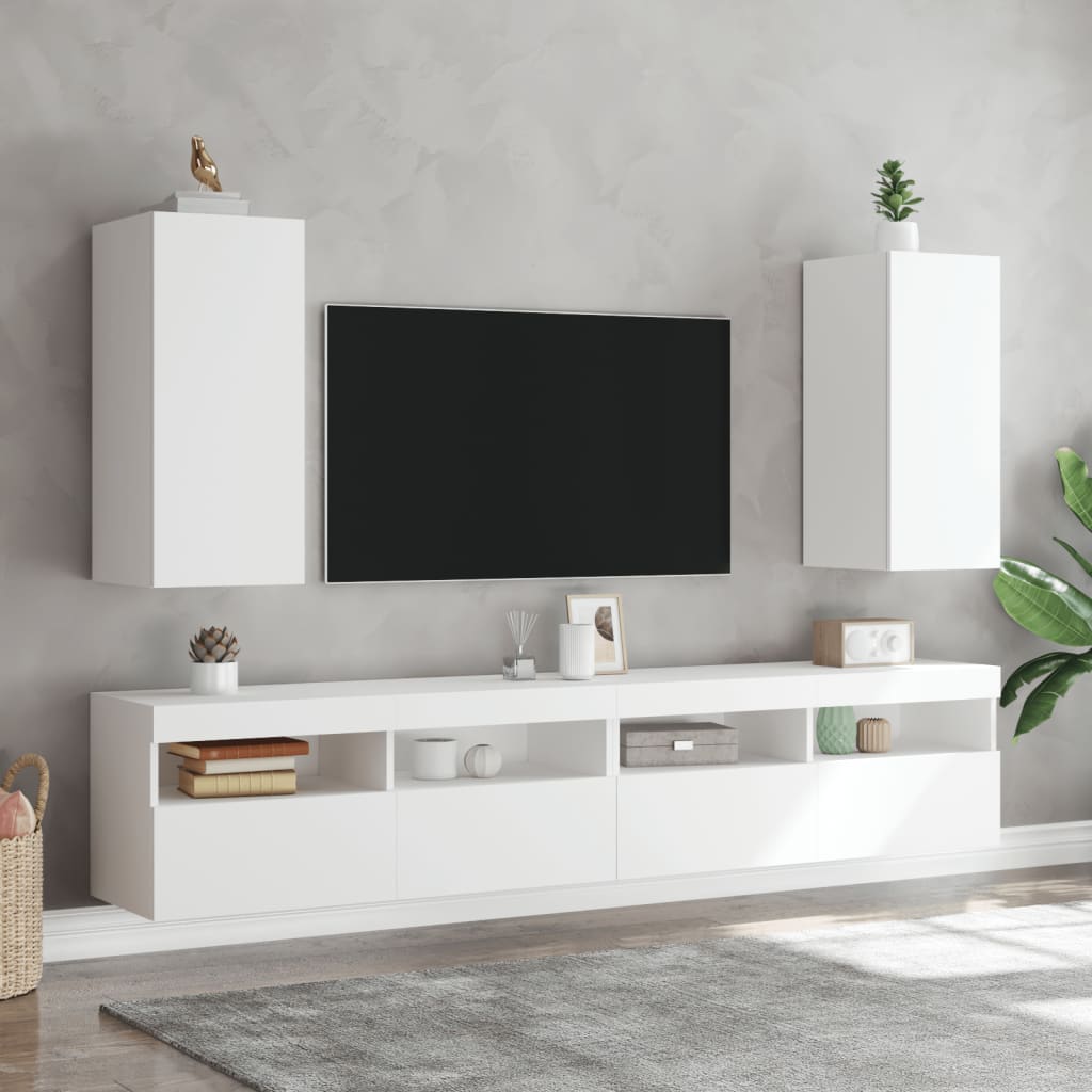 TV-benk Vegghengt med LED hvit 30,5x35x70 cm