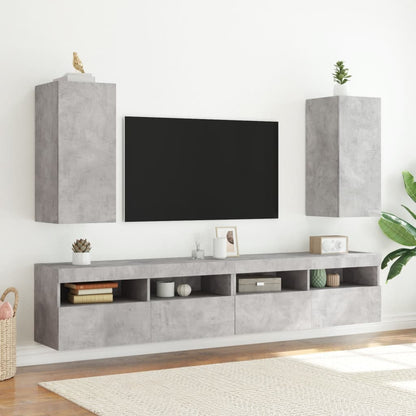 TV-benk Vegghengt med LED-lys betonggrå 30,5x35x70 cm