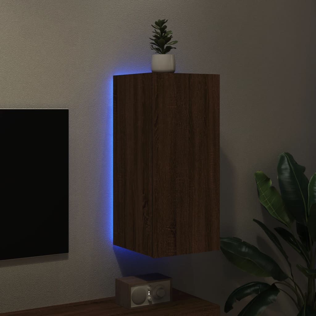 TV-Veggskap med LED brun eik 30,5x35x70 cm